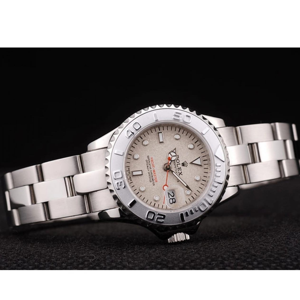 Aaa replica watch Master Rolex Beige Bezel Silver Dial Yacht 0608